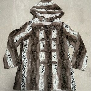 Dennis Basso Faux Fur Hooded Teddy Coat Brown Size L